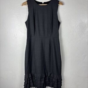 JCrew  Dress‎ Size 6 Ruffle Hem Sheath Super 100% wool Sleeveless Charcoal